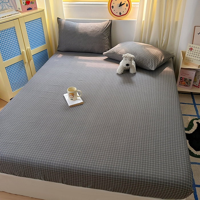 91家纺网 家纺一手货源 找家纺 十一家居 2025新款亲肤裸睡云朵棉水洗棉床笠-洛可系列 黑小格