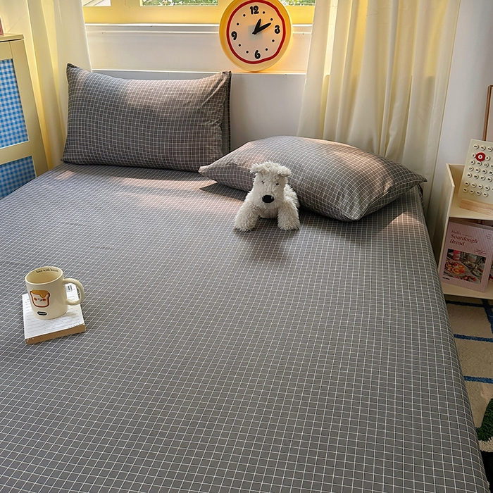 91家纺网 家纺一手货源 找家纺 十一家居 2025新款亲肤裸睡云朵棉水洗棉床笠-洛可系列 黑小格