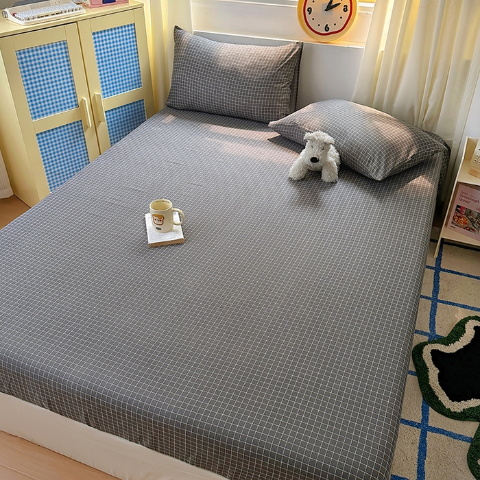 91家纺网 家纺一手货源 找家纺 十一家居 2025新款亲肤裸睡云朵棉水洗棉床笠-洛可系列 黑小格