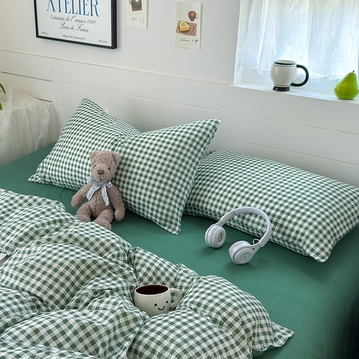 91家纺网 家纺一手货源 找家纺 可可家纺 2025新款印花卡通芦荟棉枕套亲肤信封式枕头套小清新 绿小格