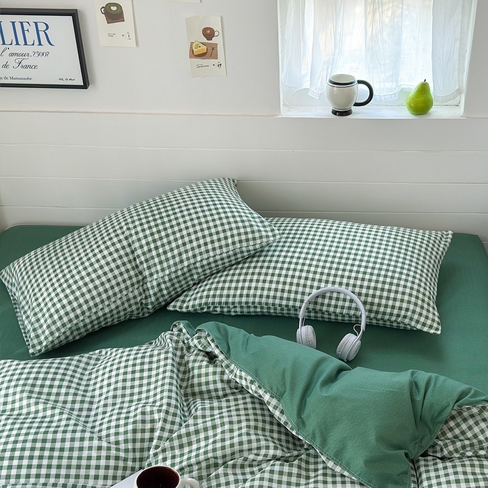 91家纺网 家纺一手货源 找家纺 可可家纺 2025新款印花卡通芦荟棉枕套亲肤信封式枕头套小清新 绿小格