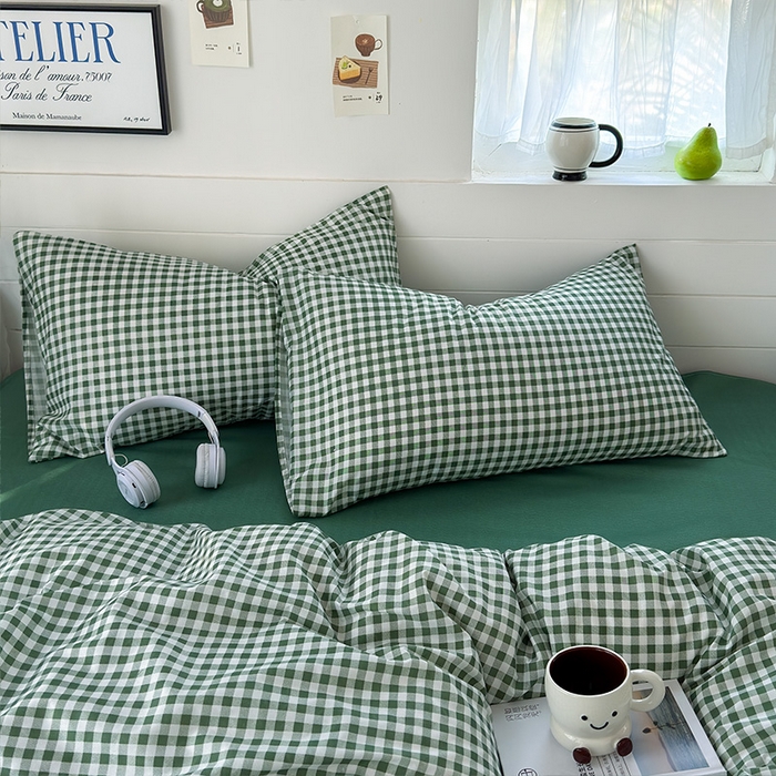 91家纺网 家纺一手货源 找家纺 可可家纺 2025新款印花卡通芦荟棉枕套亲肤信封式枕头套小清新 绿小格