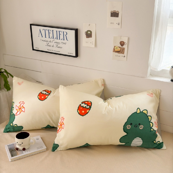 可可家纺 2025新款印花卡通芦荟棉枕套亲肤信封式枕头套小清新 恐龙宝宝