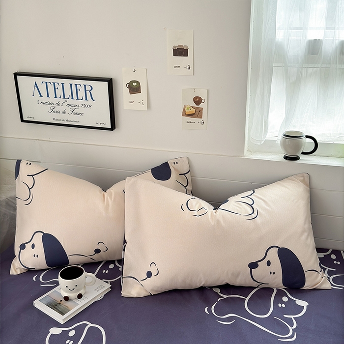 可可家纺 2025新款印花卡通芦荟棉枕套亲肤信封式枕头套小清新 欢乐小狗