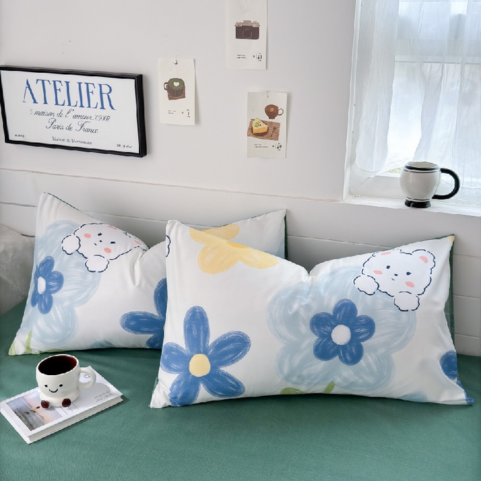可可家纺 2025新款印花卡通芦荟棉枕套亲肤信封式枕头套小清新 宠物园地