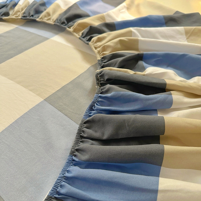 91家纺网 家纺一手货源 找家纺 十一家居 2025新款亲肤裸睡云朵棉水洗棉床笠-洛可系列 蓝调大格