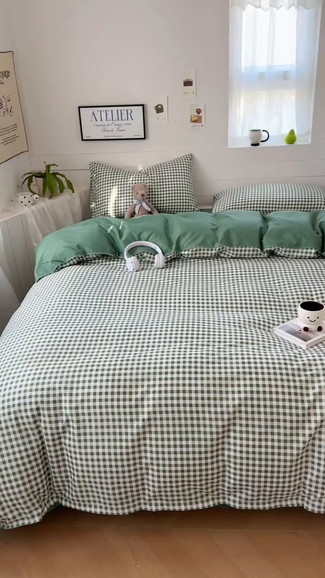 91家纺网 家纺一手货源 找家纺 可可家纺 2025新款印花卡通芦荟棉枕套亲肤信封式枕头套小清新 绿小格