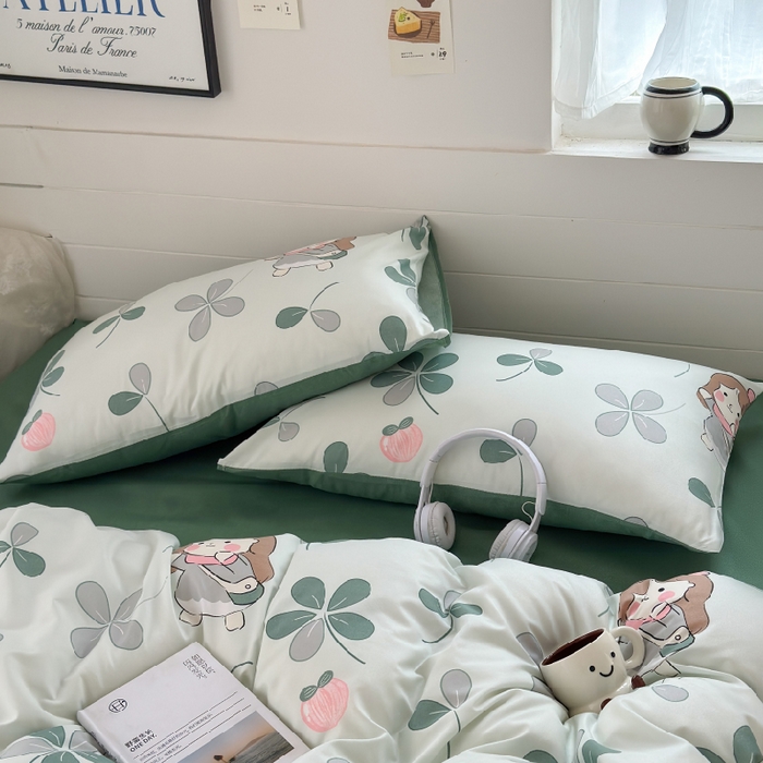 91家纺网 家纺一手货源 找家纺 可可家纺 2025新款印花卡通芦荟棉枕套亲肤信封式枕头套小清新 花园女孩