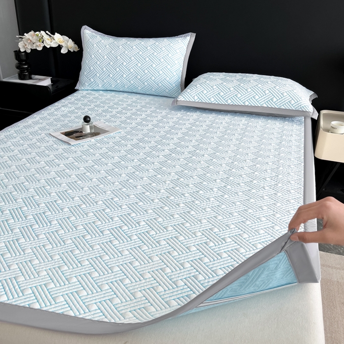 91家纺网 家纺一手货源 找家纺 欧邦 2025新款加厚PE中分子凉感豆豆软席-极简系列 床席款-极简-蓝