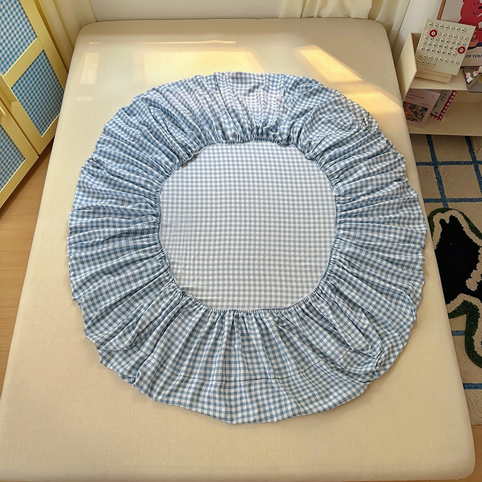 91家纺网 家纺一手货源 找家纺 十一家居 2025新款亲肤裸睡云朵棉水洗棉床笠-洛可系列 蓝小格