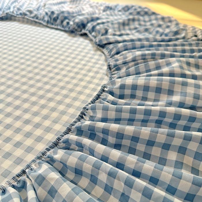 91家纺网 家纺一手货源 找家纺 十一家居 2025新款亲肤裸睡云朵棉水洗棉床笠-洛可系列 蓝小格