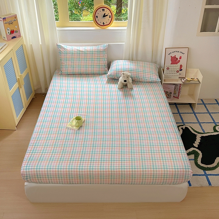 91家纺网 家纺一手货源 找家纺 十一家居 2025新款亲肤裸睡云朵棉水洗棉床笠-洛可系列 糖果小格