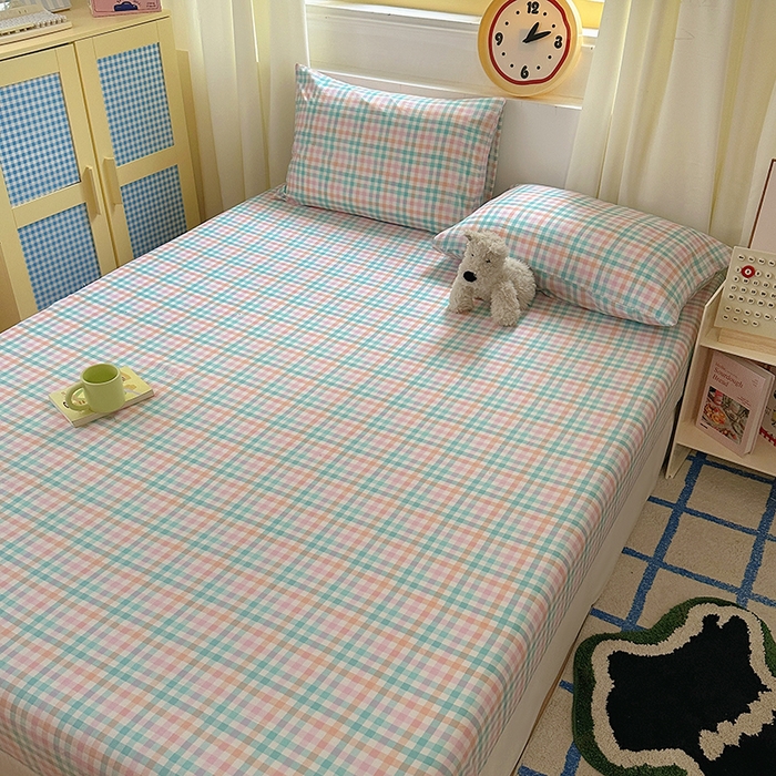 91家纺网 家纺一手货源 找家纺 十一家居 2025新款亲肤裸睡云朵棉水洗棉床笠-洛可系列 糖果小格