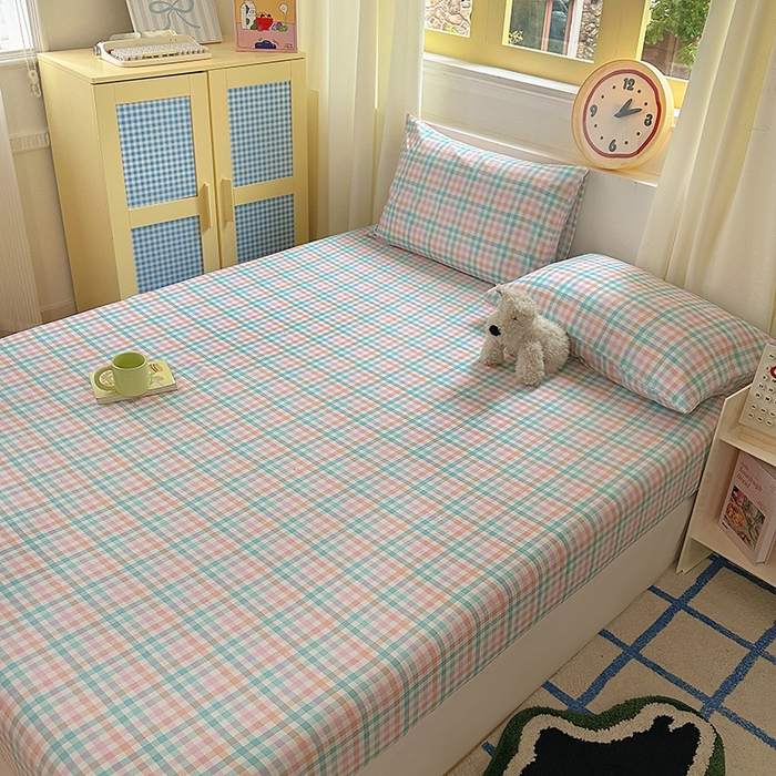 91家纺网 家纺一手货源 找家纺 十一家居 2025新款亲肤裸睡云朵棉水洗棉床笠-洛可系列 糖果小格