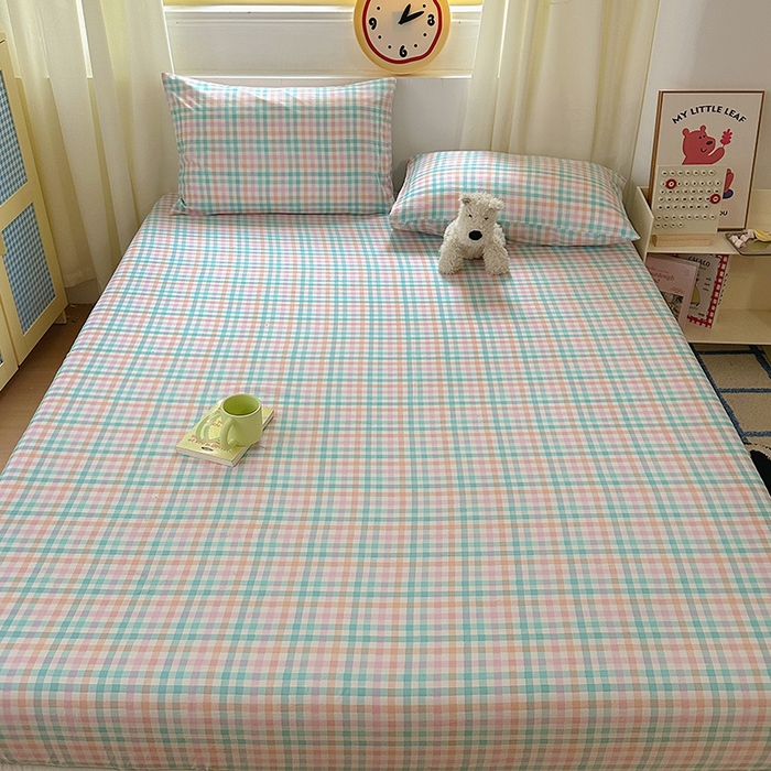 91家纺网 家纺一手货源 找家纺 十一家居 2025新款亲肤裸睡云朵棉水洗棉床笠-洛可系列 糖果小格