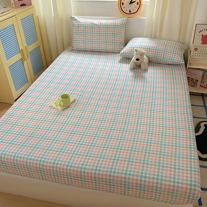 91家纺网 家纺一手货源 找家纺 十一家居 2025新款亲肤裸睡云朵棉水洗棉床笠-洛可系列 糖果小格