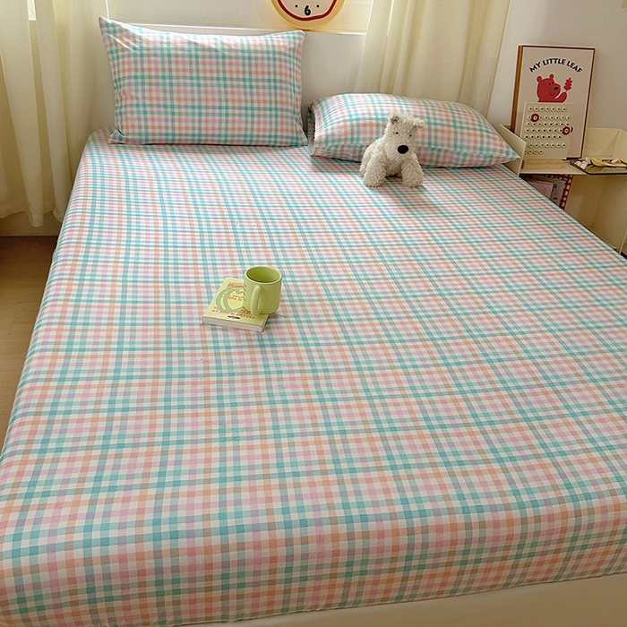 91家纺网 家纺一手货源 找家纺 十一家居 2025新款亲肤裸睡云朵棉水洗棉床笠-洛可系列 糖果小格