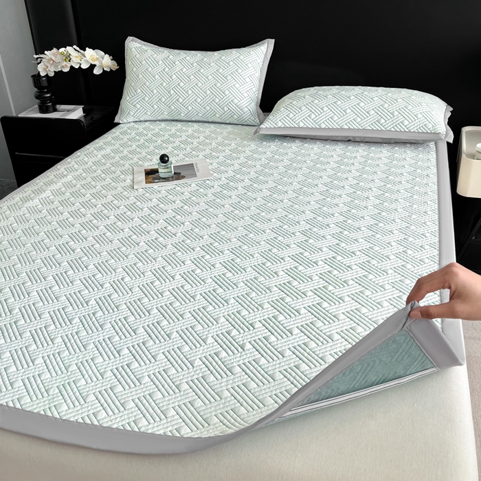 91家纺网 家纺一手货源 找家纺 欧邦 2025新款加厚PE中分子凉感豆豆软席-极简系列 床席款-极简-绿