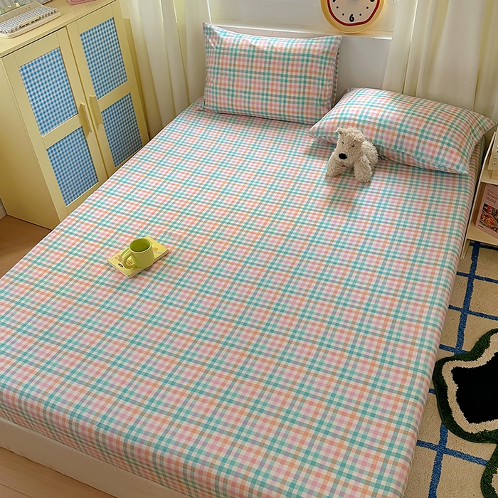 91家纺网 家纺一手货源 找家纺 十一家居 2025新款亲肤裸睡云朵棉水洗棉床笠-洛可系列 糖果小格