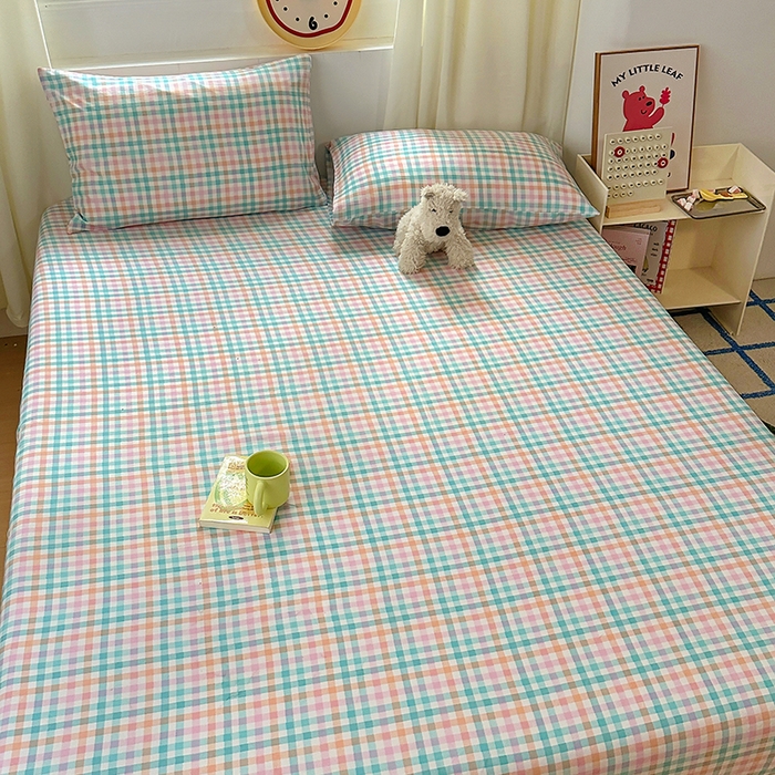 91家纺网 家纺一手货源 找家纺 十一家居 2025新款亲肤裸睡云朵棉水洗棉床笠-洛可系列 糖果小格