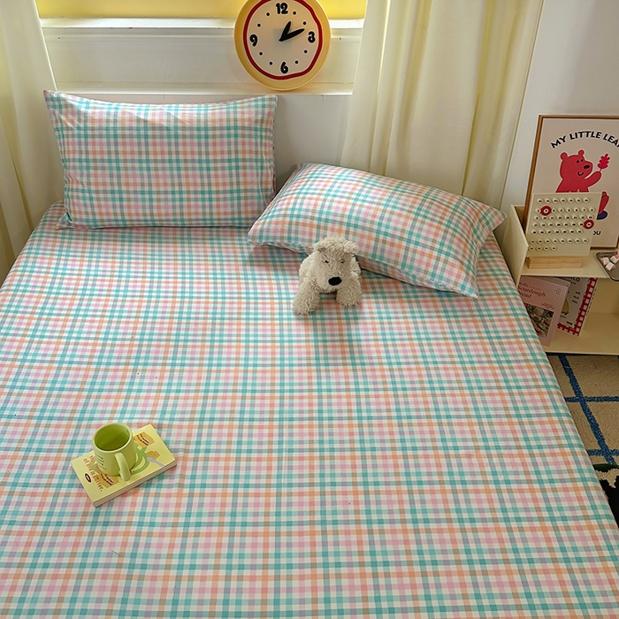 91家纺网 家纺一手货源 找家纺 十一家居 2025新款亲肤裸睡云朵棉水洗棉床笠-洛可系列 糖果小格