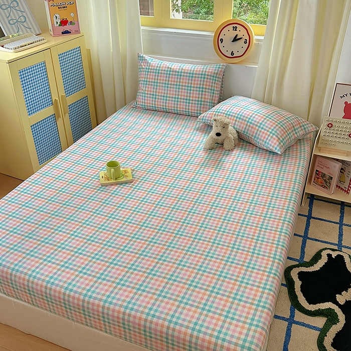 91家纺网 家纺一手货源 找家纺 十一家居 2025新款亲肤裸睡云朵棉水洗棉床笠-洛可系列 糖果小格