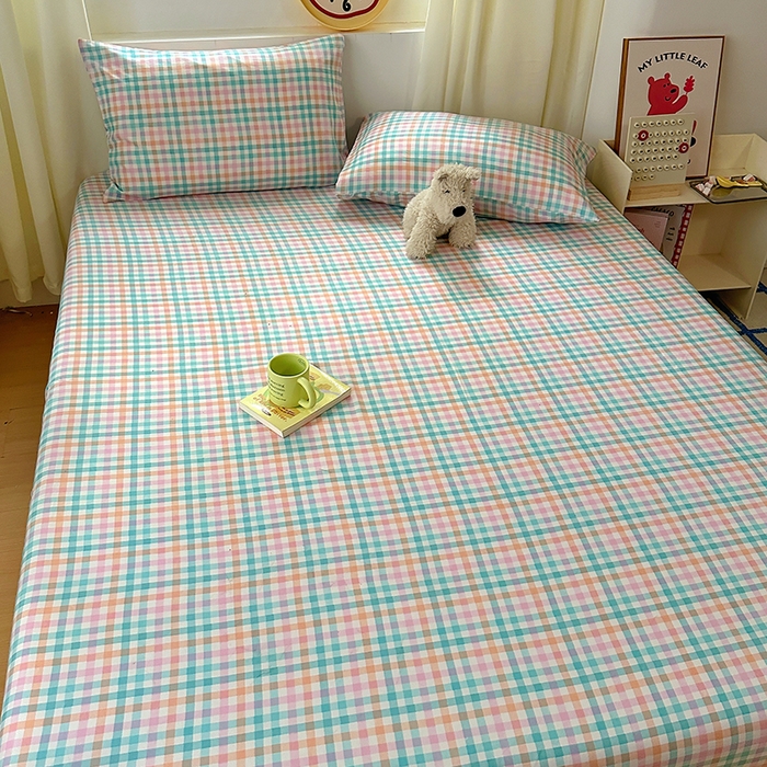 91家纺网 家纺一手货源 找家纺 十一家居 2025新款亲肤裸睡云朵棉水洗棉床笠-洛可系列 糖果小格