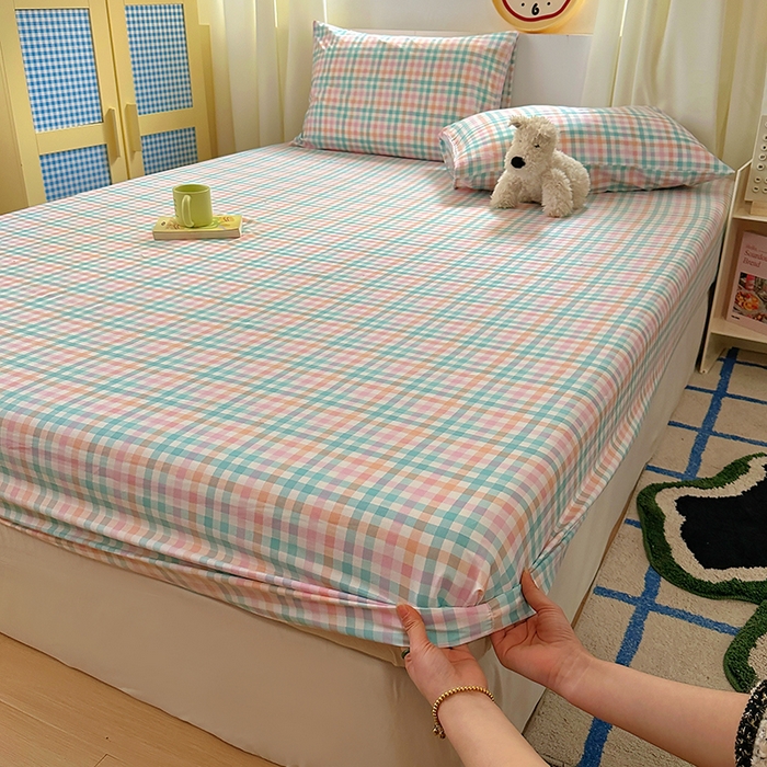 91家纺网 家纺一手货源 找家纺 十一家居 2025新款亲肤裸睡云朵棉水洗棉床笠-洛可系列 糖果小格