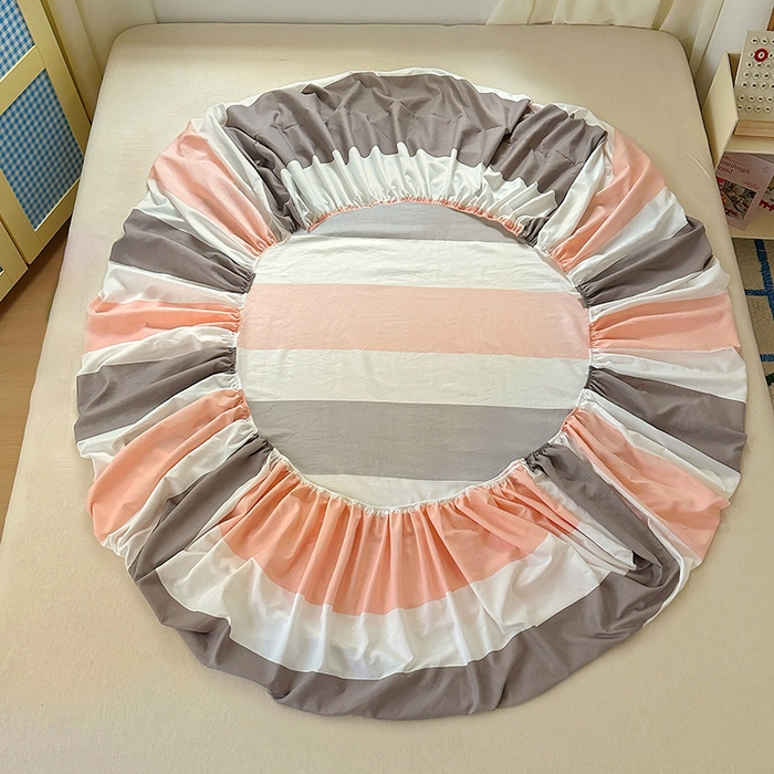 91家纺网 家纺一手货源 找家纺 十一家居 2025新款亲肤裸睡云朵棉水洗棉床笠-洛可系列 桃灰格