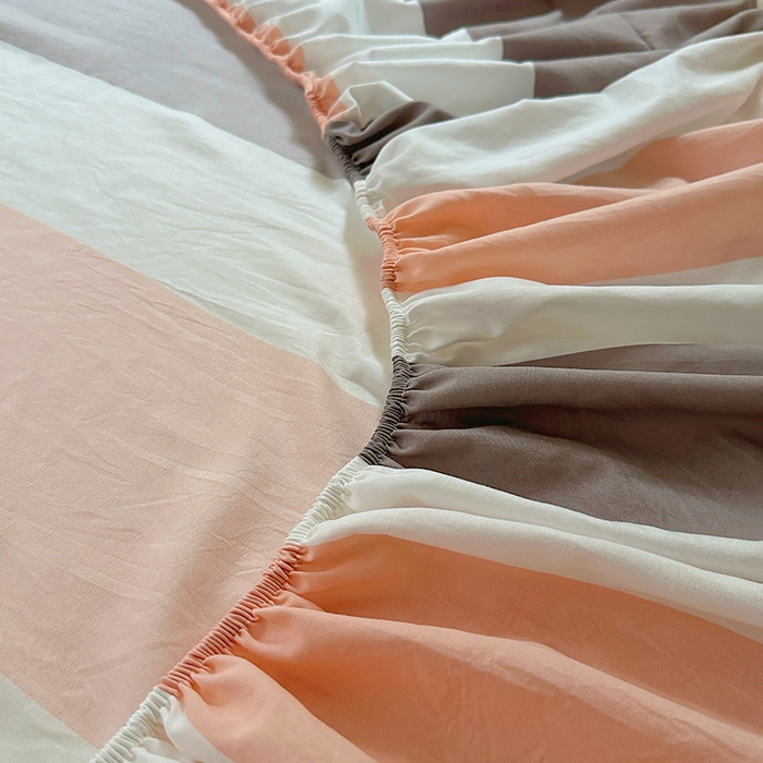 91家纺网 家纺一手货源 找家纺 十一家居 2025新款亲肤裸睡云朵棉水洗棉床笠-洛可系列 桃灰格