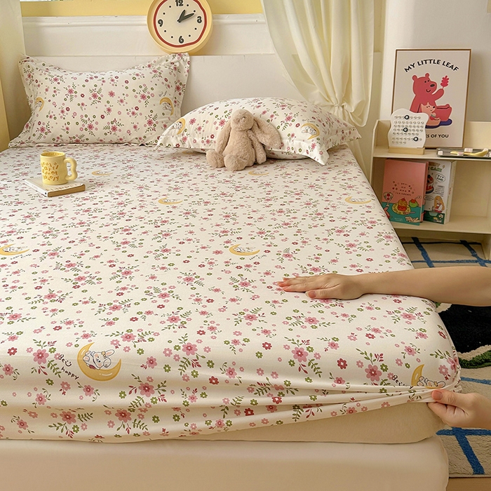 91家纺网 家纺一手货源 找家纺 （总）十一家居 2025新款小清新印花款高克重加厚升级款云朵棉水洗棉床笠