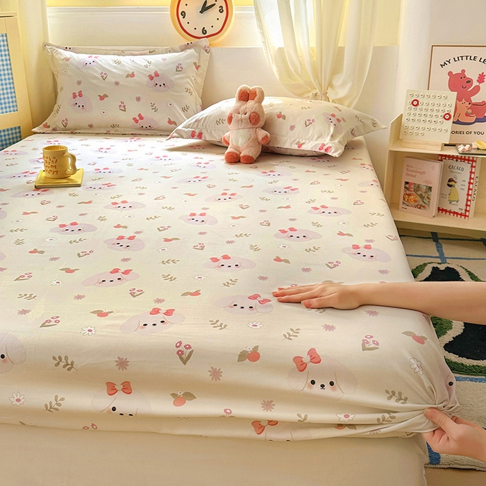 91家纺网 家纺一手货源 找家纺 十一家居 2025新款小清新印花款高克重加厚升级款云朵棉水洗棉床笠 萌趣小狗