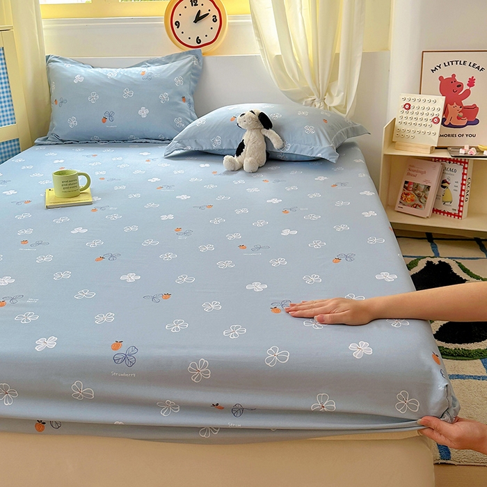 91家纺网 家纺一手货源 找家纺 十一家居 2025新款小清新印花款高克重加厚升级款云朵棉水洗棉床笠 幸运四叶草