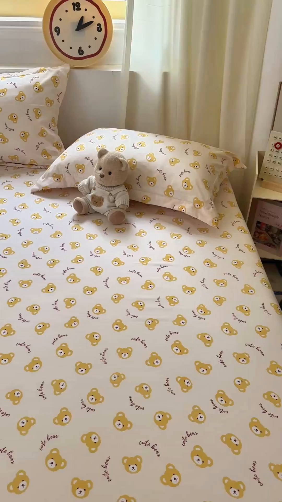 91家纺网 家纺一手货源 找家纺 十一家居 2025新款小清新印花款高克重加厚升级款云朵棉水洗棉床笠 黄色小熊