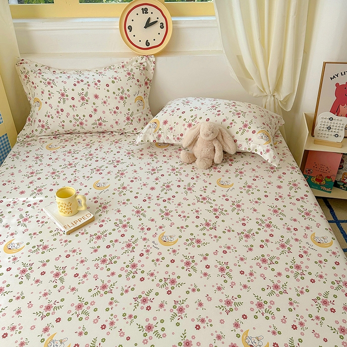 91家纺网 家纺一手货源 找家纺 十一家居 2025新款小清新印花款高克重加厚升级款云朵棉水洗棉床笠 花林小兔