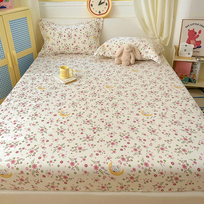 91家纺网 家纺一手货源 找家纺 十一家居 2025新款小清新印花款高克重加厚升级款云朵棉水洗棉床笠 花林小兔