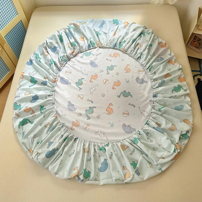 91家纺网 家纺一手货源 找家纺 十一家居 2025新款小清新印花款高克重加厚升级款云朵棉水洗棉床笠 恐龙乐园