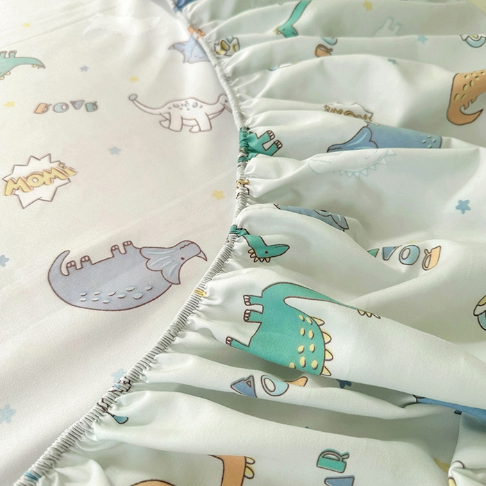 91家纺网 家纺一手货源 找家纺 十一家居 2025新款小清新印花款高克重加厚升级款云朵棉水洗棉床笠 恐龙乐园