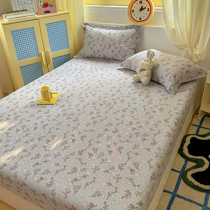 91家纺网 家纺一手货源 找家纺 十一家居 2025新款小清新印花款高克重加厚升级款云朵棉水洗棉床笠 漫漫花语