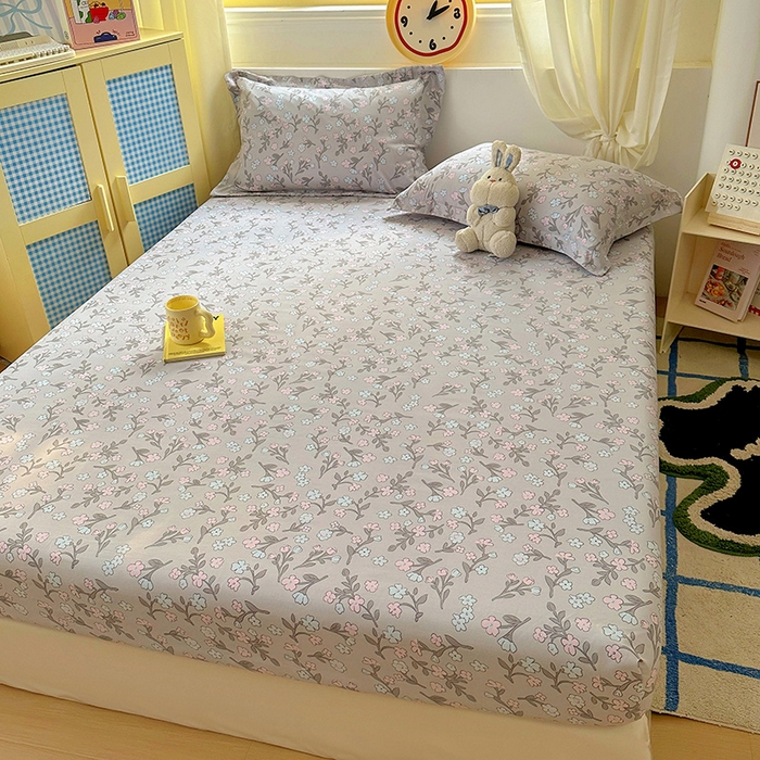 91家纺网 家纺一手货源 找家纺 十一家居 2025新款小清新印花款高克重加厚升级款云朵棉水洗棉床笠 漫漫花语