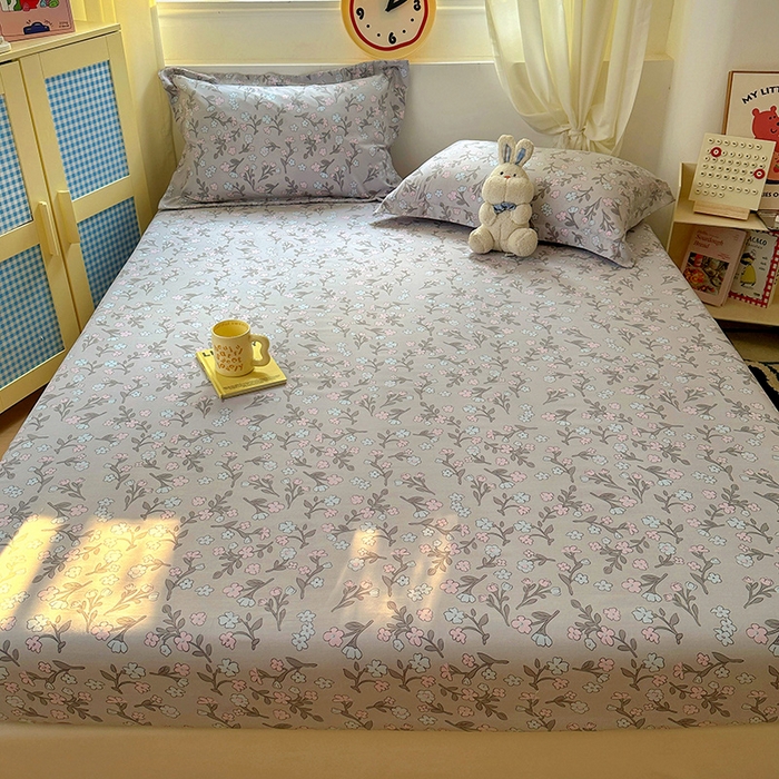 91家纺网 家纺一手货源 找家纺 十一家居 2025新款小清新印花款高克重加厚升级款云朵棉水洗棉床笠 漫漫花语