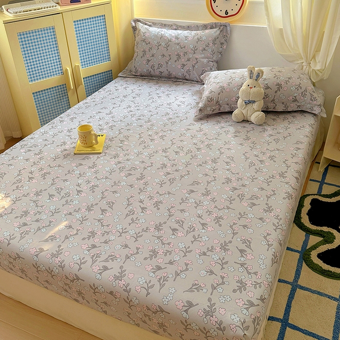 91家纺网 家纺一手货源 找家纺 十一家居 2025新款小清新印花款高克重加厚升级款云朵棉水洗棉床笠 漫漫花语