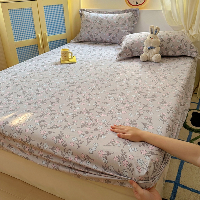 91家纺网 家纺一手货源 找家纺 十一家居 2025新款小清新印花款高克重加厚升级款云朵棉水洗棉床笠 漫漫花语