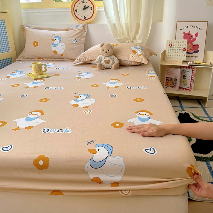 十一家居 2025新款小清新印花款高克重加厚升级款云朵棉水洗棉床笠 萌萌可达鸭