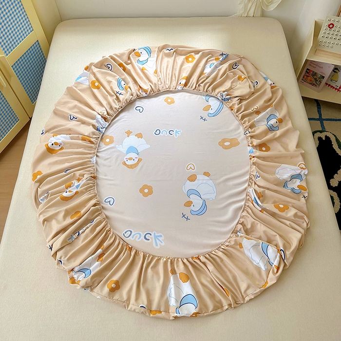 91家纺网 家纺一手货源 找家纺 十一家居 2025新款小清新印花款高克重加厚升级款云朵棉水洗棉床笠 萌萌可达鸭