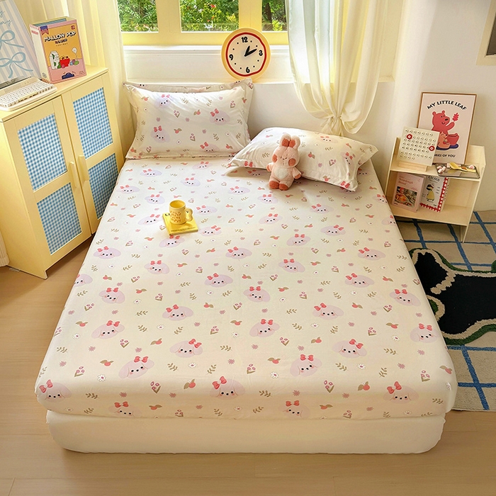 91家纺网 家纺一手货源 找家纺 十一家居 2025新款小清新印花款高克重加厚升级款云朵棉水洗棉床笠 萌趣小狗