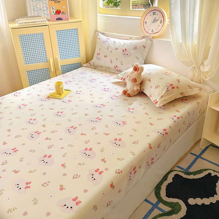 91家纺网 家纺一手货源 找家纺 十一家居 2025新款小清新印花款高克重加厚升级款云朵棉水洗棉床笠 萌趣小狗