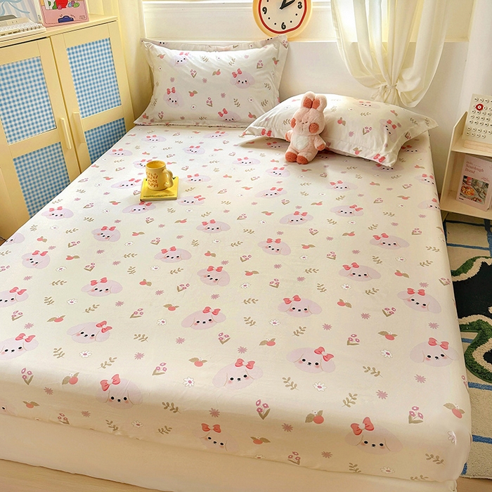 91家纺网 家纺一手货源 找家纺 十一家居 2025新款小清新印花款高克重加厚升级款云朵棉水洗棉床笠 萌趣小狗