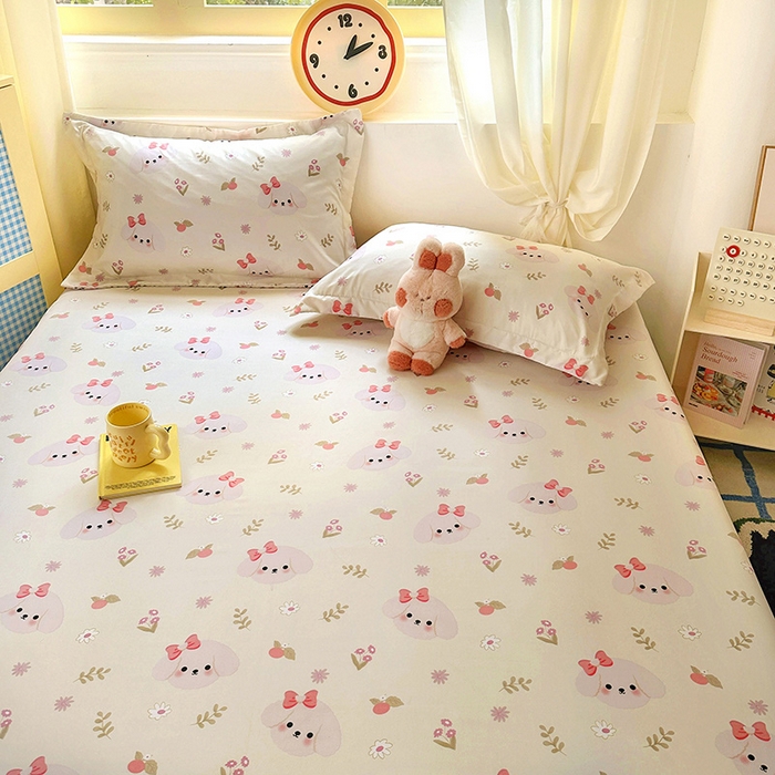 91家纺网 家纺一手货源 找家纺 十一家居 2025新款小清新印花款高克重加厚升级款云朵棉水洗棉床笠 萌趣小狗