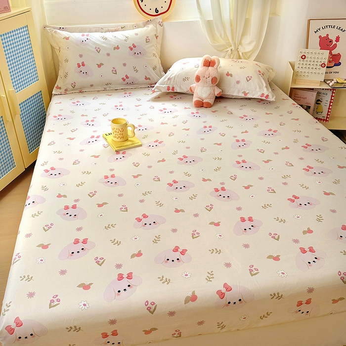 91家纺网 家纺一手货源 找家纺 十一家居 2025新款小清新印花款高克重加厚升级款云朵棉水洗棉床笠 萌趣小狗